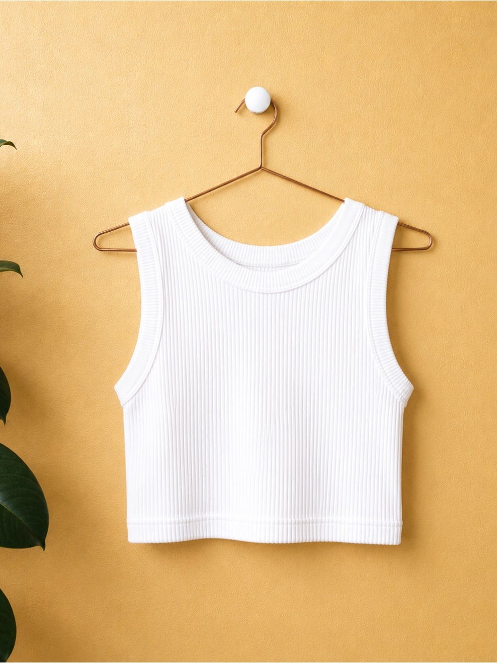 By Together White Cropped Stretchy Ribbed Crop Top Shirt